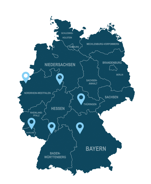 Deutschlandkarte mit den sechs Dörr-Standorten